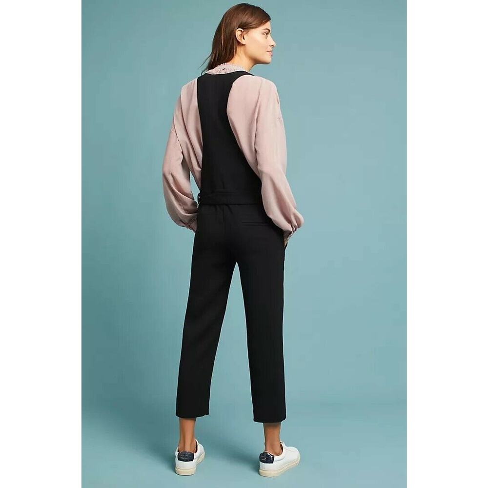 Anthropologie Laveer Womens Black Jumpsuit Tie Waist Straight Leg Sz XS Crepe - Picture 2 of 8